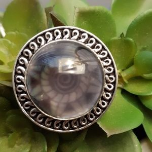 New Unique Fancy Glass 925 Silver Ring.